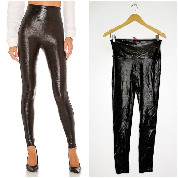 Spanx Brown Faux Leather Snake Skin Leggings Size Large 12/14 - Picture 1 of 9